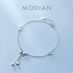 Modian Radiant Zircon Cute Butterfly Tassel Luxury Anklet for Women 925 Sterling Silver Adjustable Anklet Insect Fine Jewelry