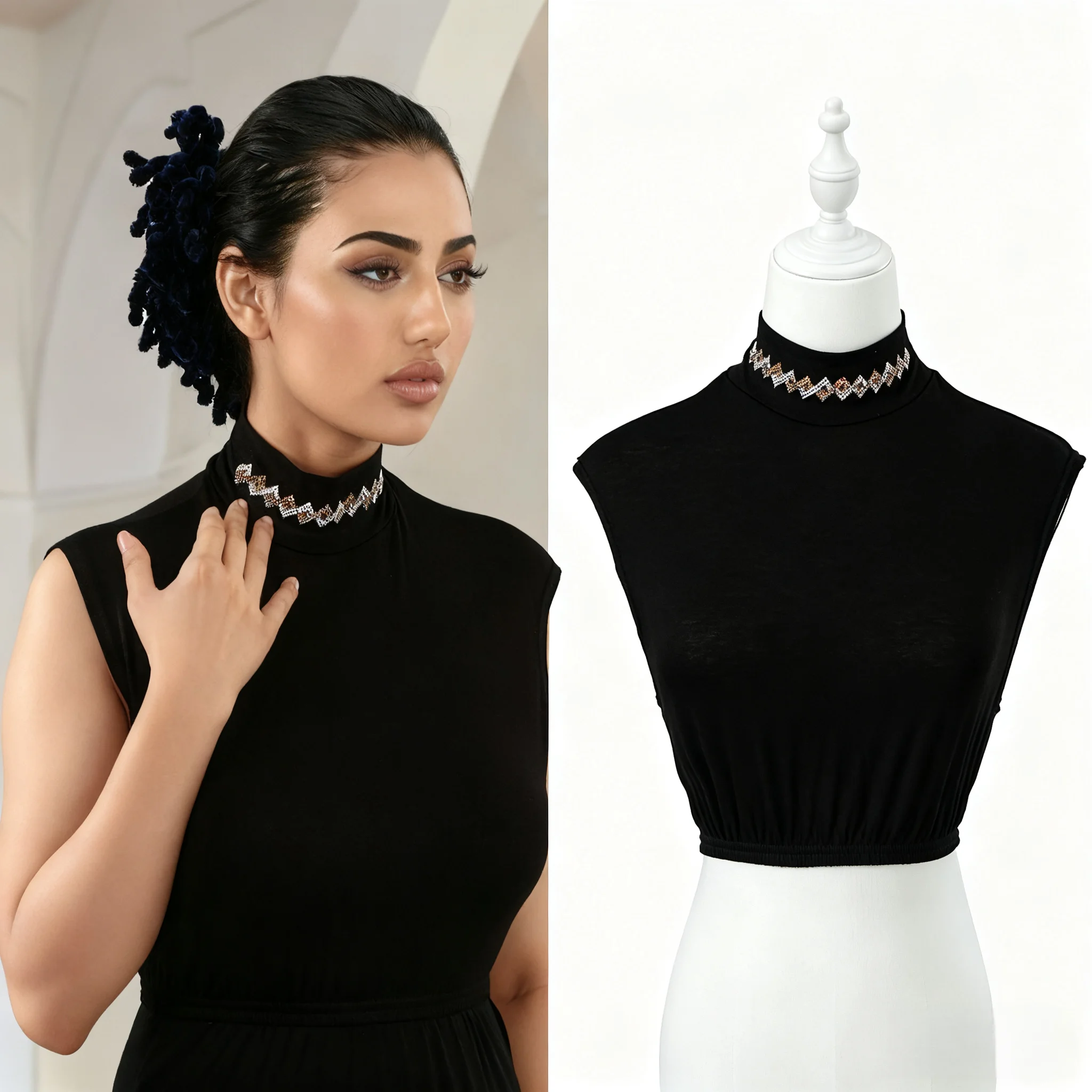 ياقة صناعية من البوليستر المزخرف بحجر الراين من RIMAIRE، ياقة نسائية عصرية ومريحة #1