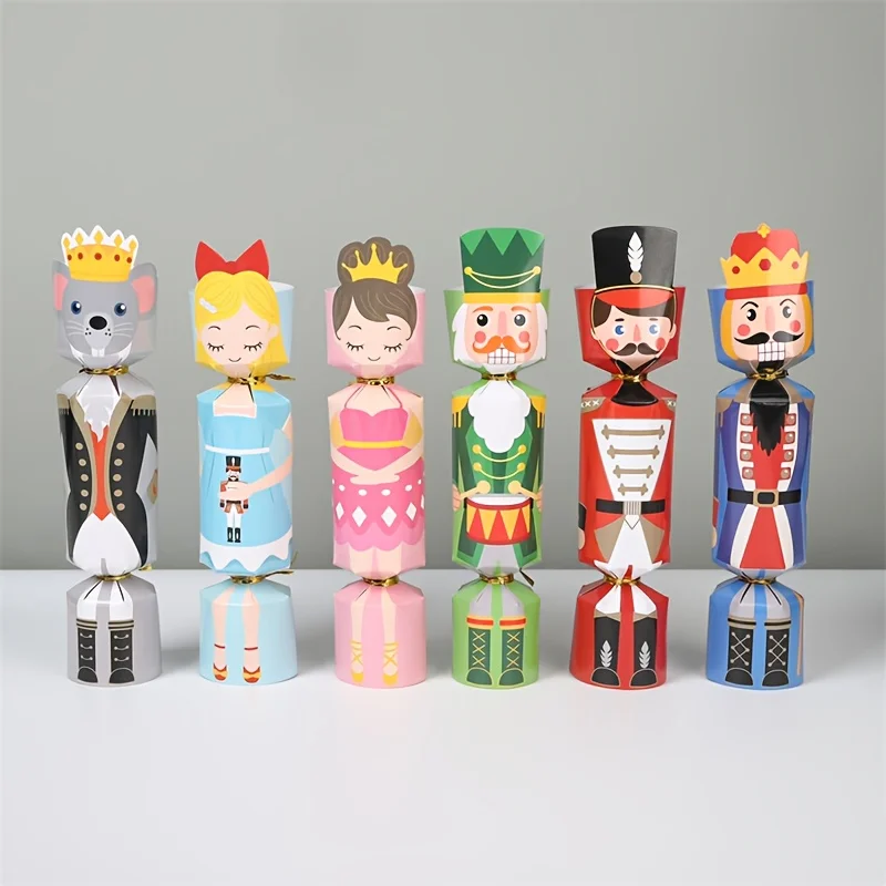24Pcs Christmas Cracker Nutcracker Soldier Princess Candy Box Xmas Party Favor Gift Packaging Boxes Holiday Home Decor Supplies