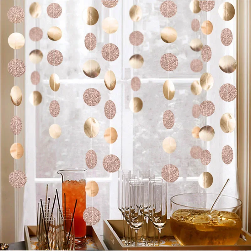 4m Paper Garland Banner Glitter Bunting String Circle Curtain Tassels Party Backdrop Xmas Wedding Birthdays Baby Shower Decor