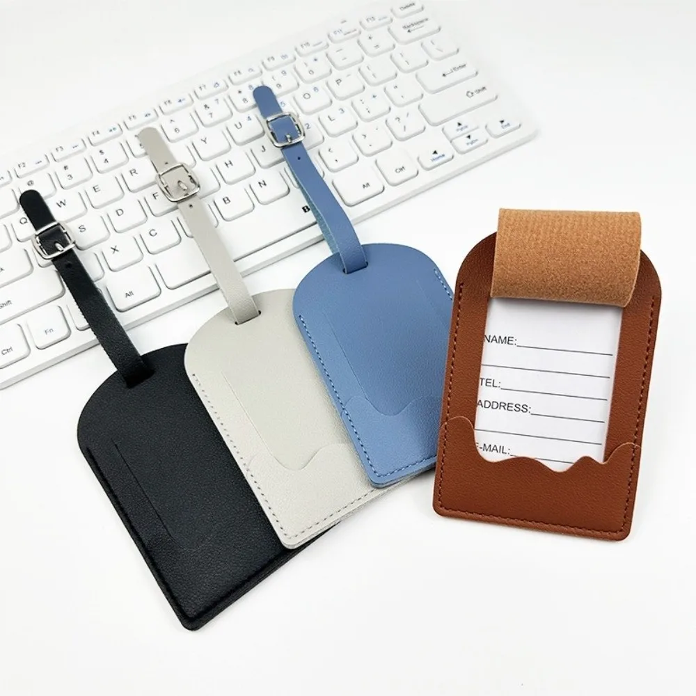 Simple PU Leather Luggage Labels with Signature Paper Travel Luggage Tag Universal Portable Boarding Tags for Men Women