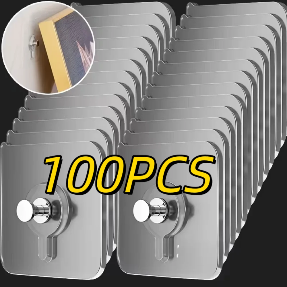 100/10pcs Self-Adhesive Hook Strong Adhesive Picture Frame Nails Hooks Transparent Seamless Wall Hangers Hanging Clock