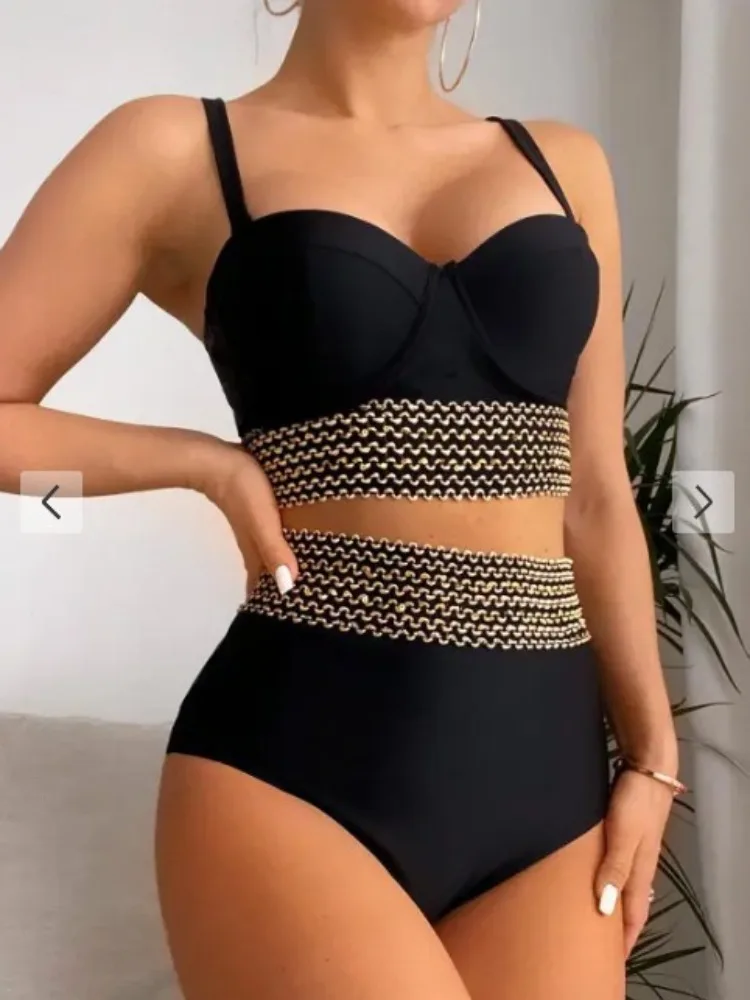 Push Up High Waist Bikini Sets Sexy Black Brazilian Biquini Swimsuit Two Pieces Swimwear Women 2024 Bathing Suits Beachwear