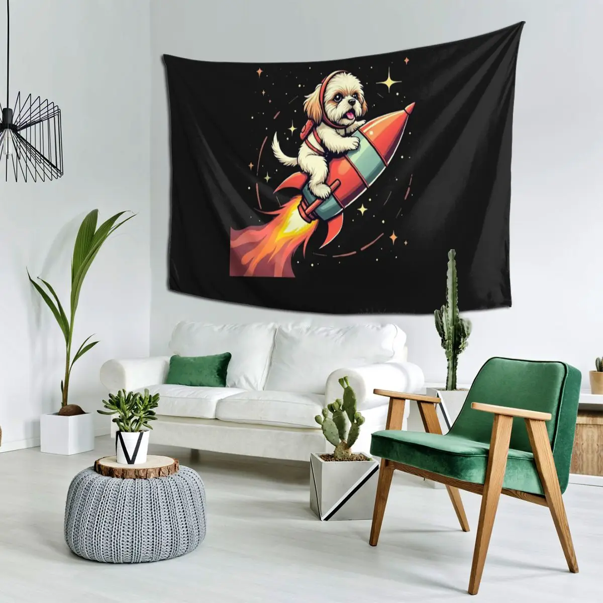 Shih_Tzu Astronaut Rocket Ride - Retro Space Adventure Tapestry Hippie Wall Hanging Aesthetic Home Decor Tapestries for Bedroom