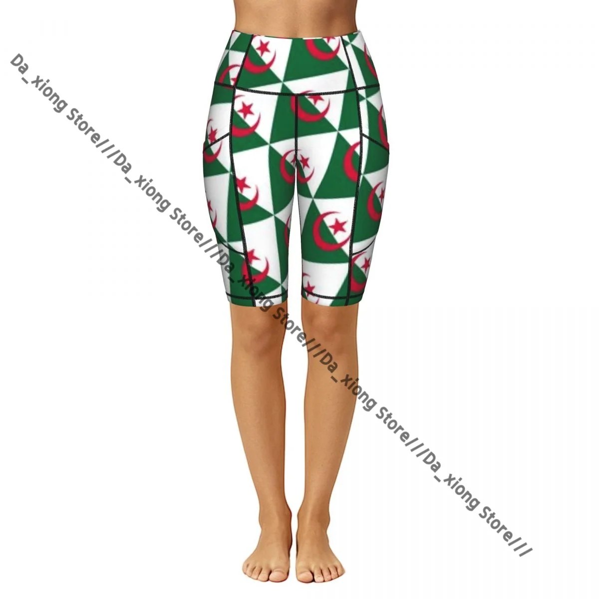 Comfortable Stretchy Yoga Shorts Geometric Flag Of Algeria Women Gym Exercise Sports Trousers