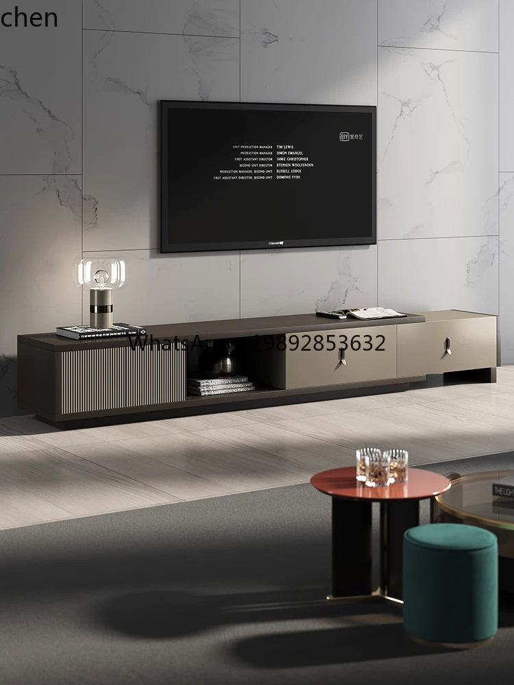 H1  Floor TV Cabinet Smoked Oak Finish Extra Long Simple Modern Storage Retractable Floor Cabinet