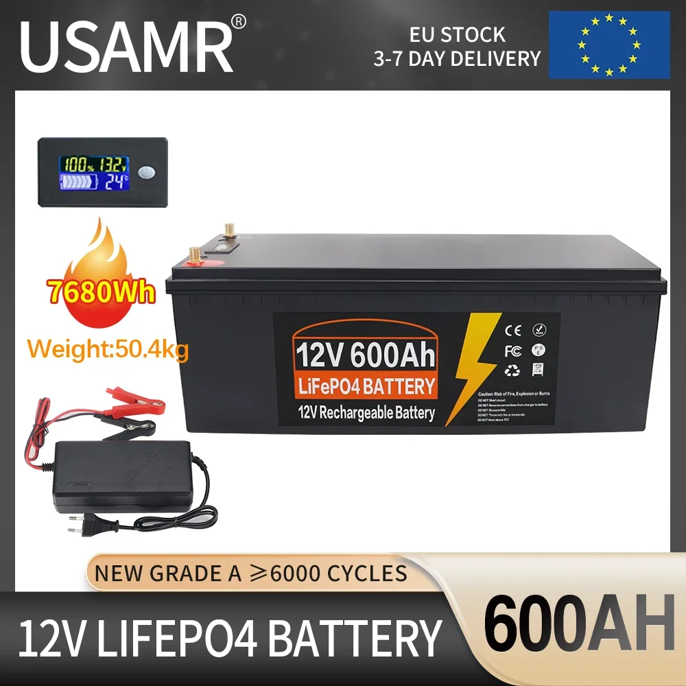 

New 12V 500Ah 600Ah LiFePO4 Lithium Iron Phosphate Battery Pack 6000 Cycles For RV Campers Golf Cart Solar With Charger TAX FREE