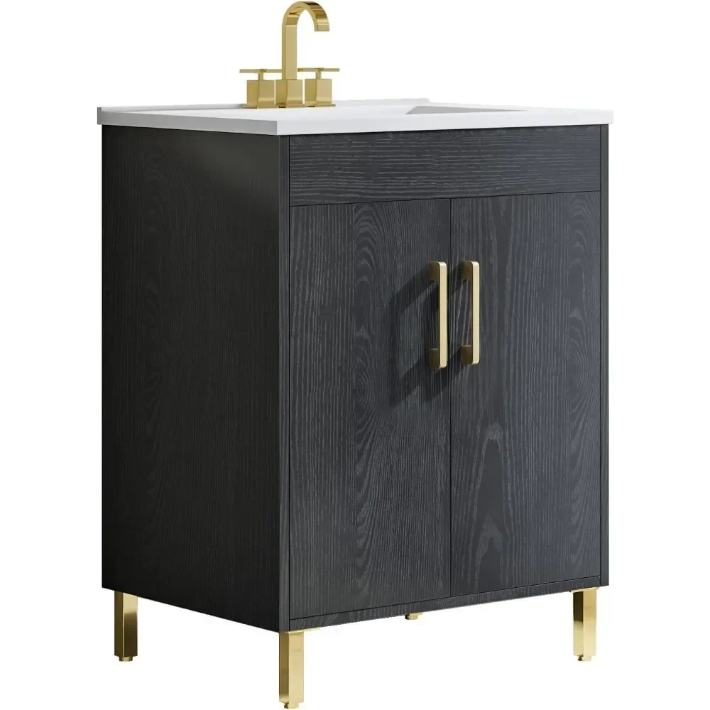

Fully Pre-Assembled 24 Inch Bathroom Vanity with Single Ceramic Countertop Sink Combo, 2 Soft Close Doors Bathroom Cabinet Set