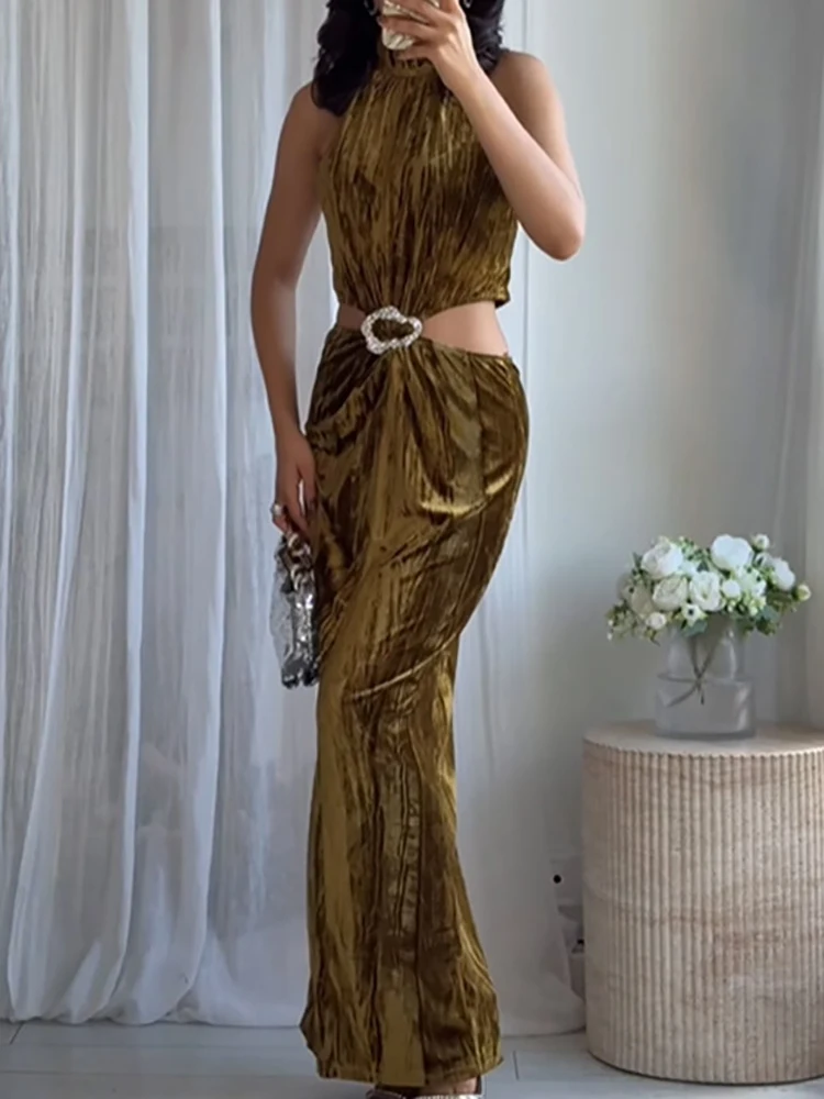 Temperament Luxus Dame Hohe Taille Abendkleid Mode Sexy Aushöhlen Halter Kleid Sommer Ärmelloses Backless Bankett Kleid