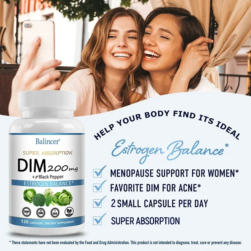 DIM Supplement - Contains Piperine, Beneficial for Female Secretion Balance, Supports Skin and PCOS, Promotes Immune Health