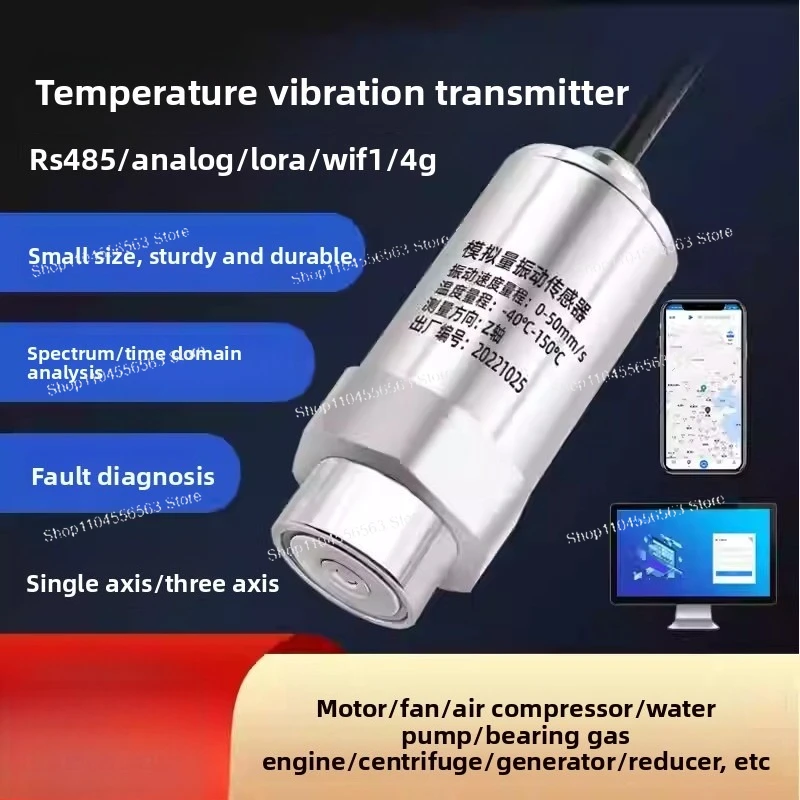 

Water Pump 10-1600Hz Industrial Grade IP67 4-20mA RS485 0-5V Single Axis Triaxial Vibration and Temperature Sensor for Motor Fan