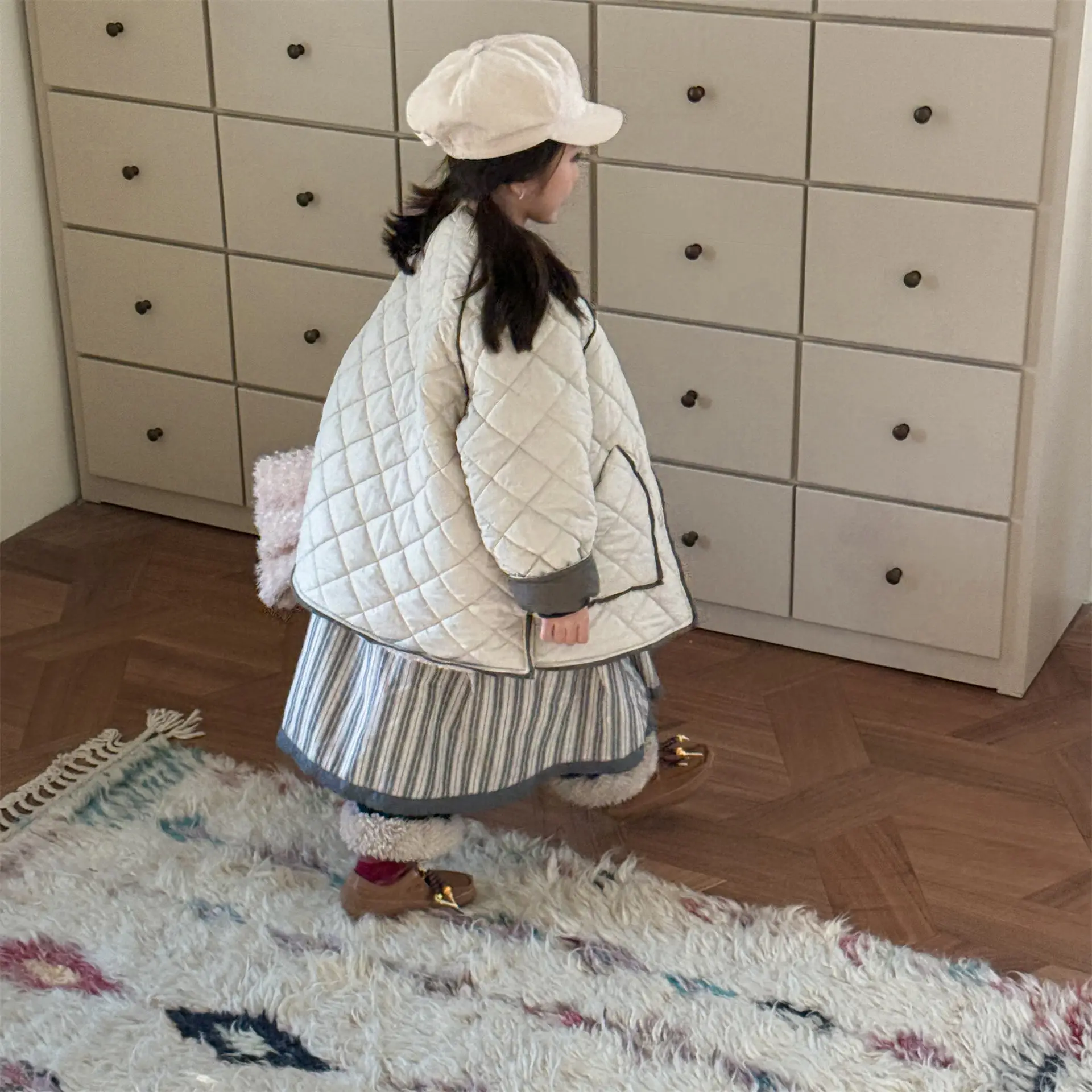 Winter Kids Girls Parkas Cotton Padded Argyle Infant Babys Girls Outerwear 1-6Y Little Boys Fleece Jackets Toddler Boy Warm Coat