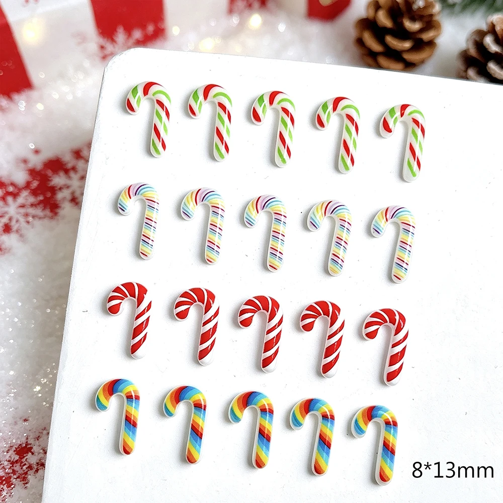 50pcs Christmas Candy Cane Nail Charms 3D Resin Creative Simulated Candy Striped Cane Nail Art Decorations DIY Xmas Manicure