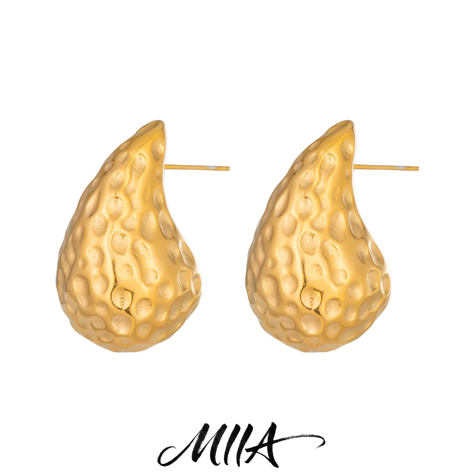 Miia Vintage Chunky Dome Drop Earrings Women Gold Plated Stainless Steel Thick Teardrop Earring Statement Wedding Jewelry Gifts