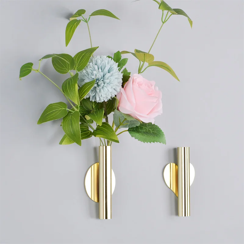 

Creative wall flower vase, Nordic style wall flower vase, Gold perforated living room wall decoration pendant