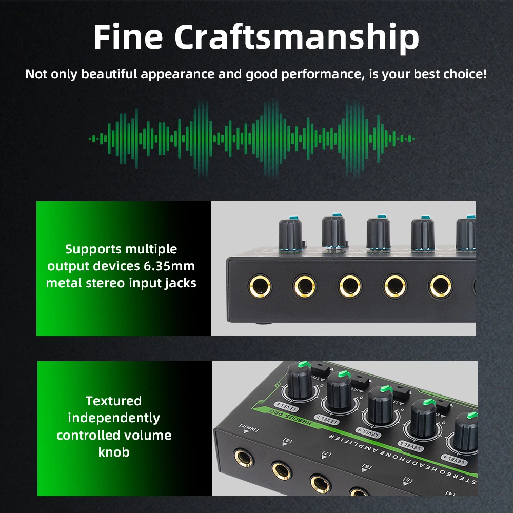 AMPLIFICADOR DE AURICULARES HA800S PRO de 8 canales amplificador de Audio estéreo ultracompacto con adaptador de corrien