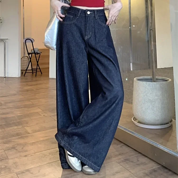 Hong Kong Style Hot Girl Loose Figure Flattering Wide Leg Denim Pants 2026 Vintage High Waist Jeans Casual Versatile Trousers