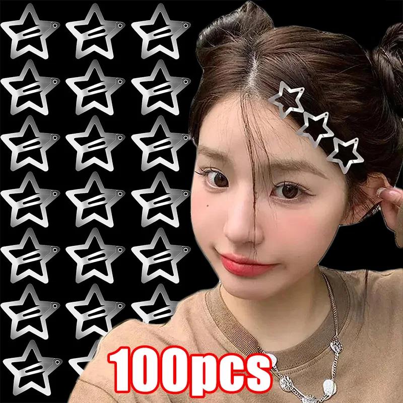 2-100Pcs Y2K Silver Star BB Hairclips Girls Cute Star Barrettes Women Simple Metal Snap Clip Headdress Hair Jewelry Accessories