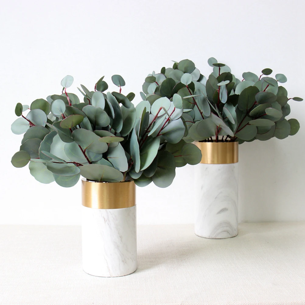 

4pcs Artificial Eucalyptus Leaf Ornaments Fake Plant For Wedding Home Garden Decor Lifelike Design Pvc No Water Easy