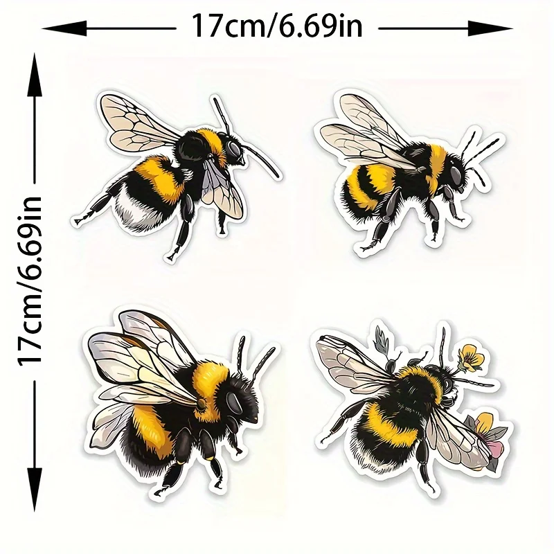 4-in-1 Cute Bumblebee Vinyl Stickers, Double-Sided Color & White Decals, Scratch-Resistant & Durable for Motorcycle & Car Bumper