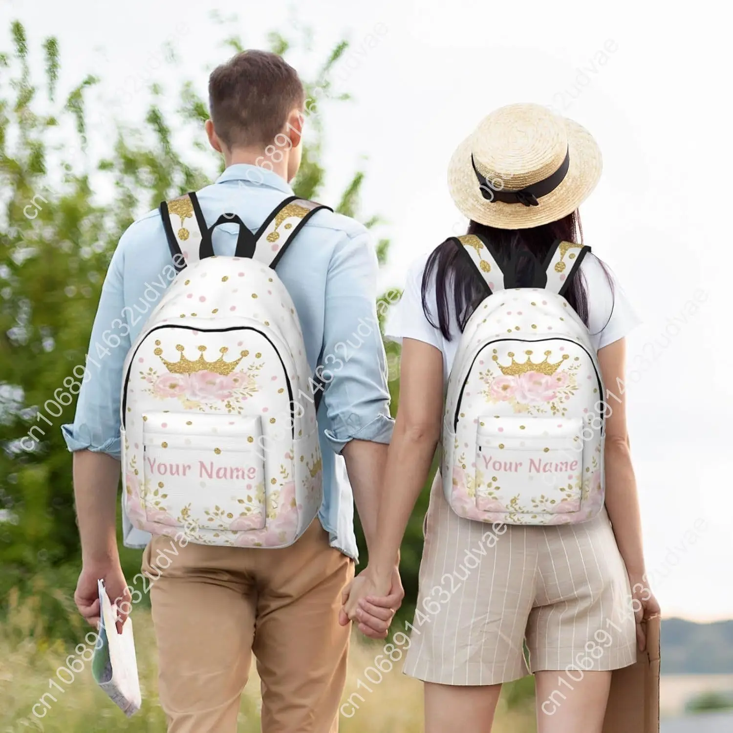 Crown Personalized Backpack for Girls Boys, Customized with Name and Flowers, 15