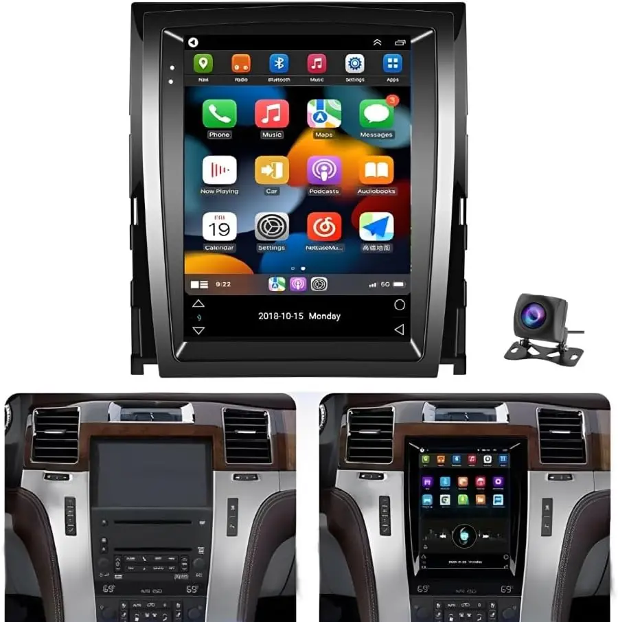 Rádio estéreo para carro Android 14 de 9,7 polegadas GPS WiFi Carplay + Android Auto 2 + 32G compatível com Escalade 2007-2014