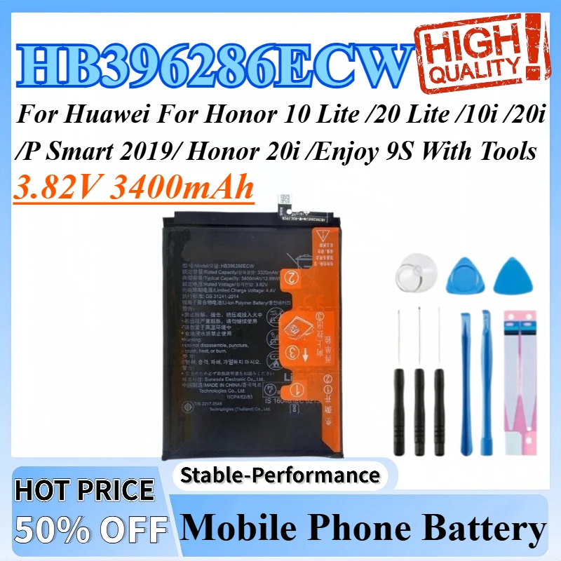 3.82V 3400mAh HB396286ECW Battery For Huawei For Honor 10 Lite /20 Lite /10i /20i /P Smart 2019/ Honor 20i /Enjoy 9S With Tools