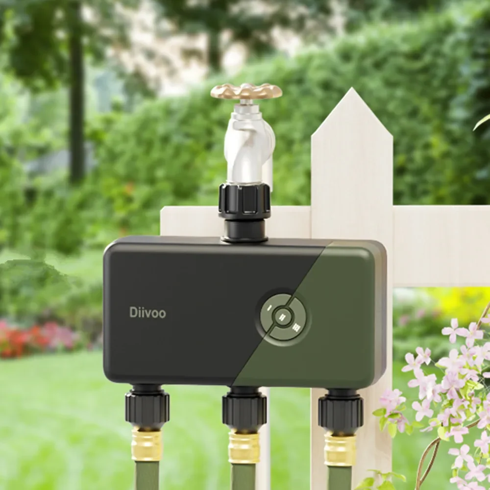 

Diivoo WiFi Water Timer, Remote Control Irrigation Timer, Automatic Manual Watering, Rain Delay, Garden, Yards, Lawns