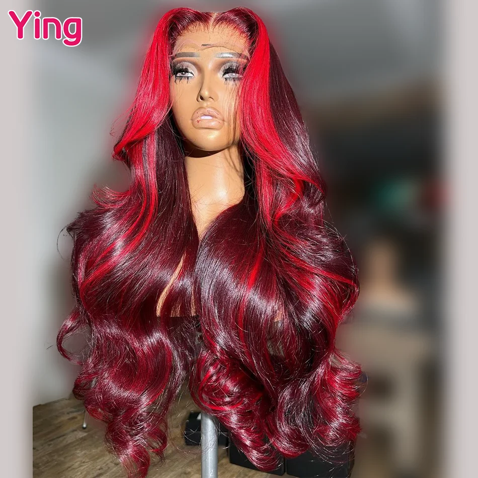 Ying Hair Highlight Cherry Red PrePlucked With Baby Hair 13x6 Transparent Lace Front Wig 180% Body Wave 13x4 Lace Front Wig