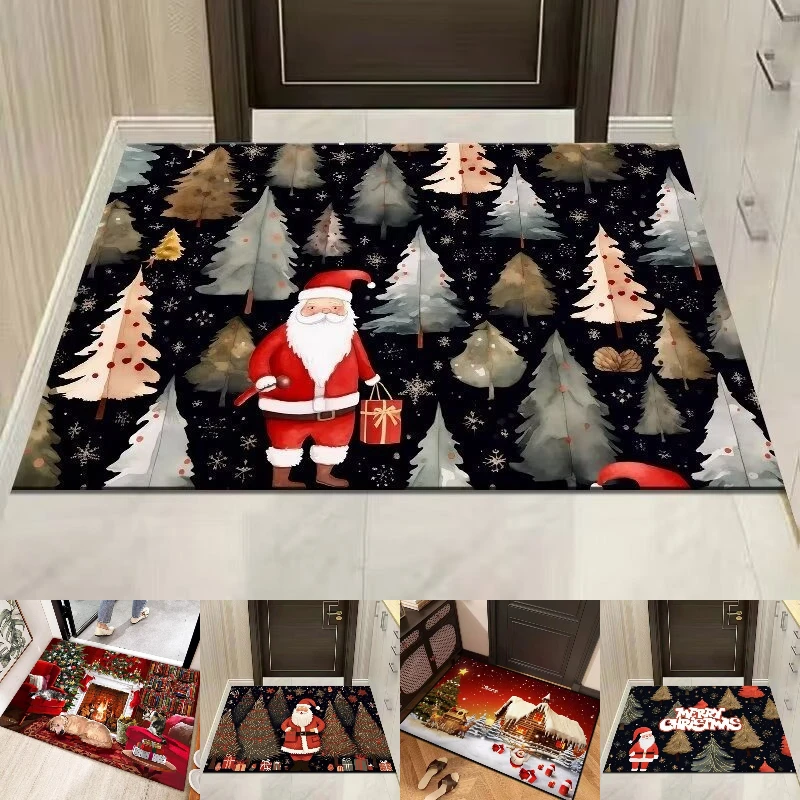 Matte mit Frohe Weihnachten-Muster für den Außenbereich, rutschfest, leicht zu reinigen, Katzenteppich, resistente Fußmatte, Waschraum-Eingangsdekoration, waschbarer Teppich