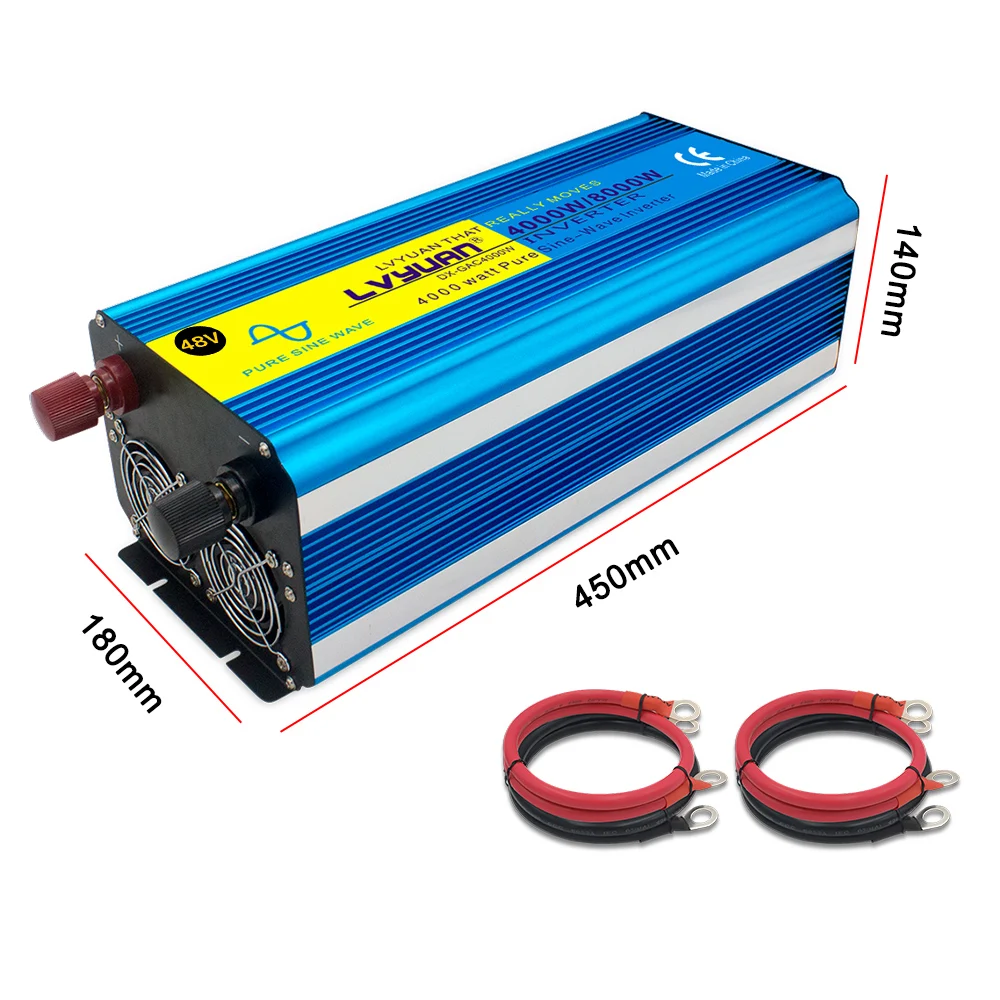 Lvyuan Inverter Pure Sine Wave 12/24/48v 4000/8000w Car Solar Inversor Dual Universal Sockets LED Display Power Inverter