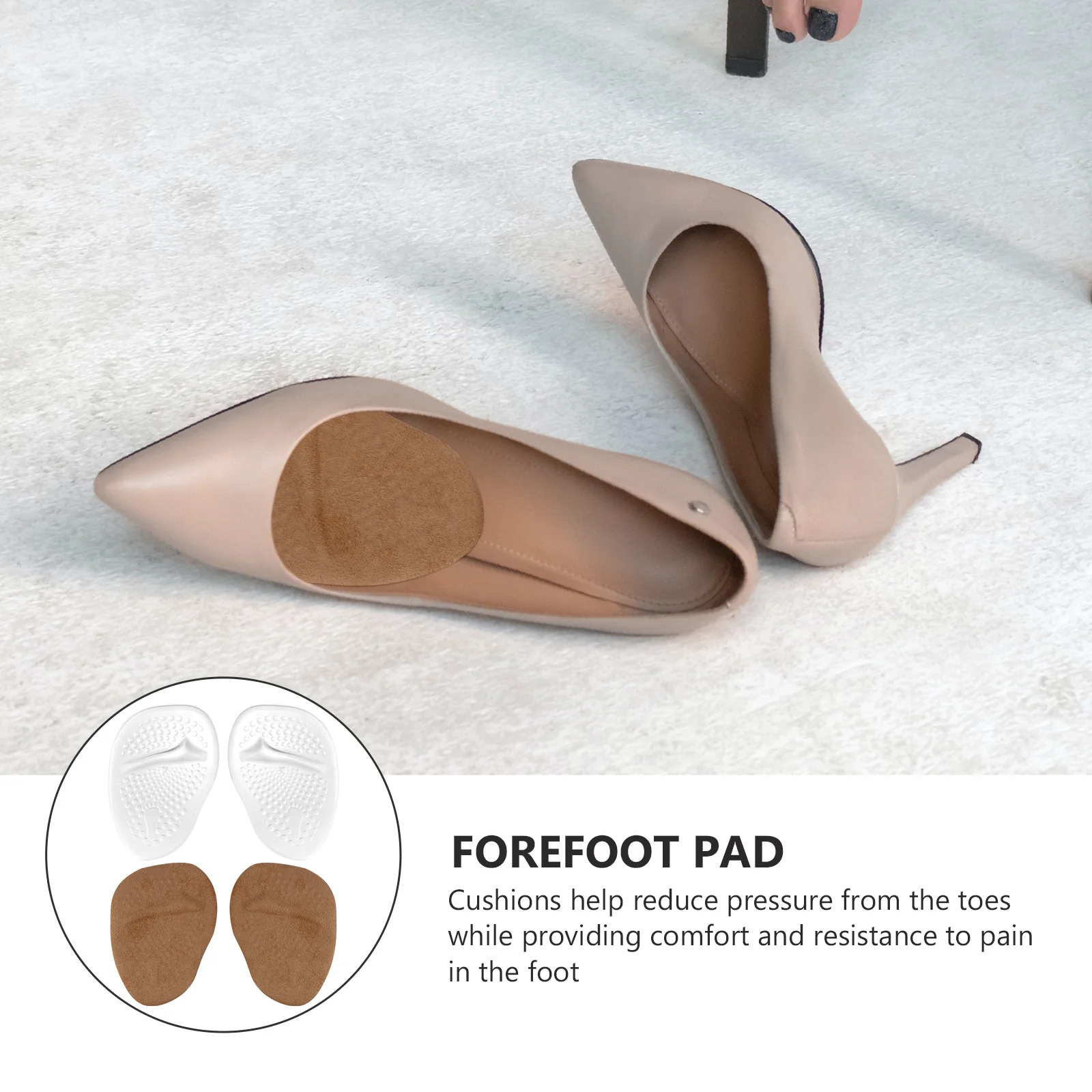 

2Pairs High Heel Cushion Forefoot Pads Thickened Shoe Insert Foot Pad Anti-Slip Relief Pain Front Sole Pads for Heels Flats