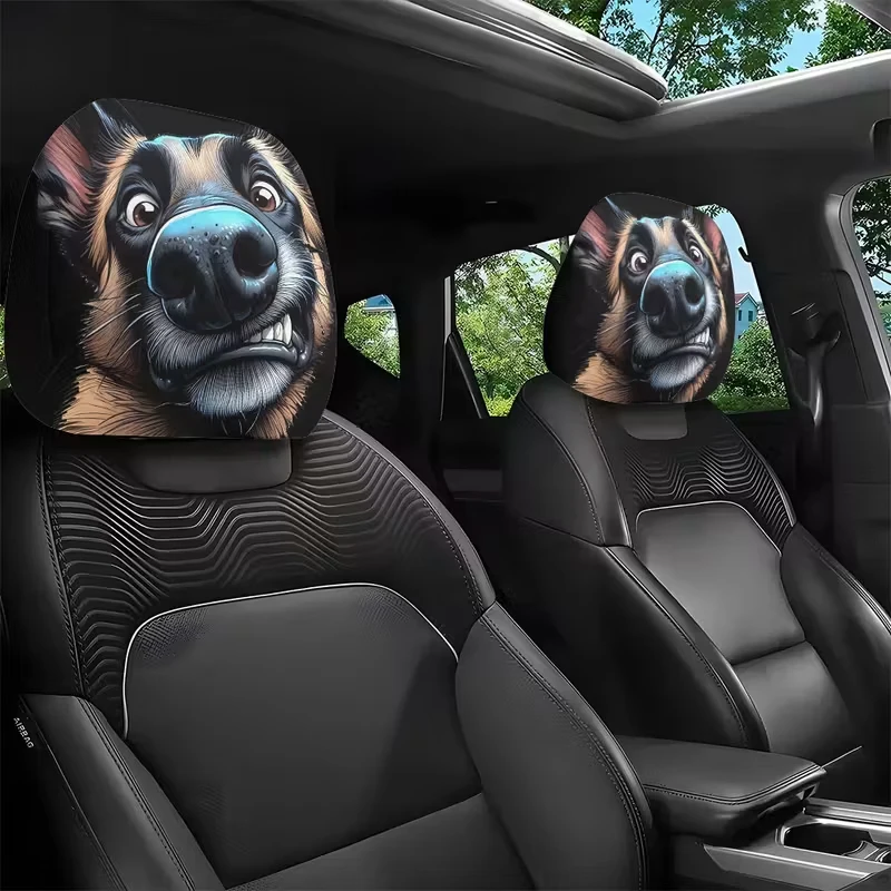 2 STKS Grappige Schuine Ogen Cartoon Print Auto Hoofdsteun Cover voor Halloween Kerstvakantie Auto-interieur Decoratie