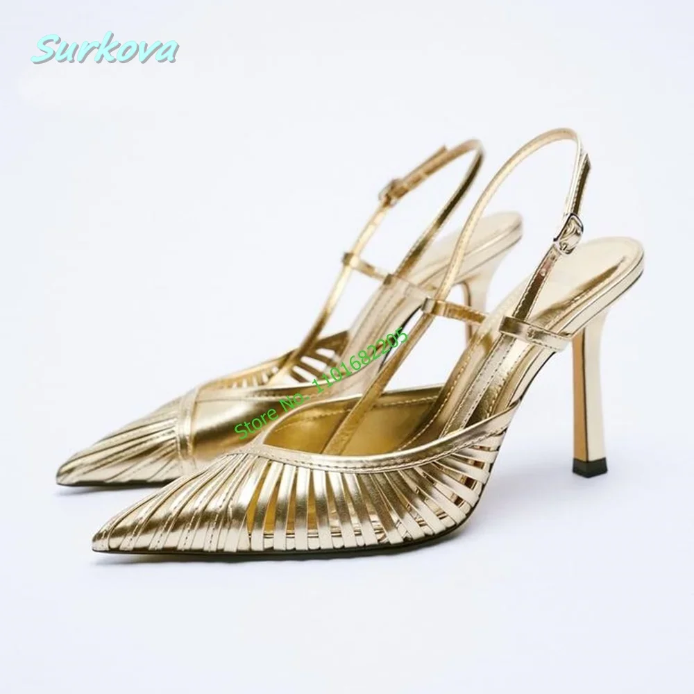 Pointy Toe Sandals Pink Hollow Thin High Heels Buckle Stilettos Newest Summer Fashion Sexy Women Shoes Party Daily Sandals