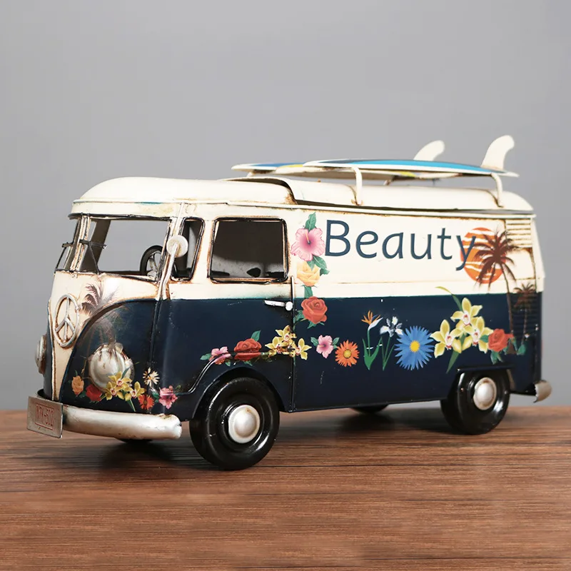 Wrought Iron Tissue Box American Retro Surfing Skateboard Bus Car Model Tissue Pumping Box Retro Model Ornament