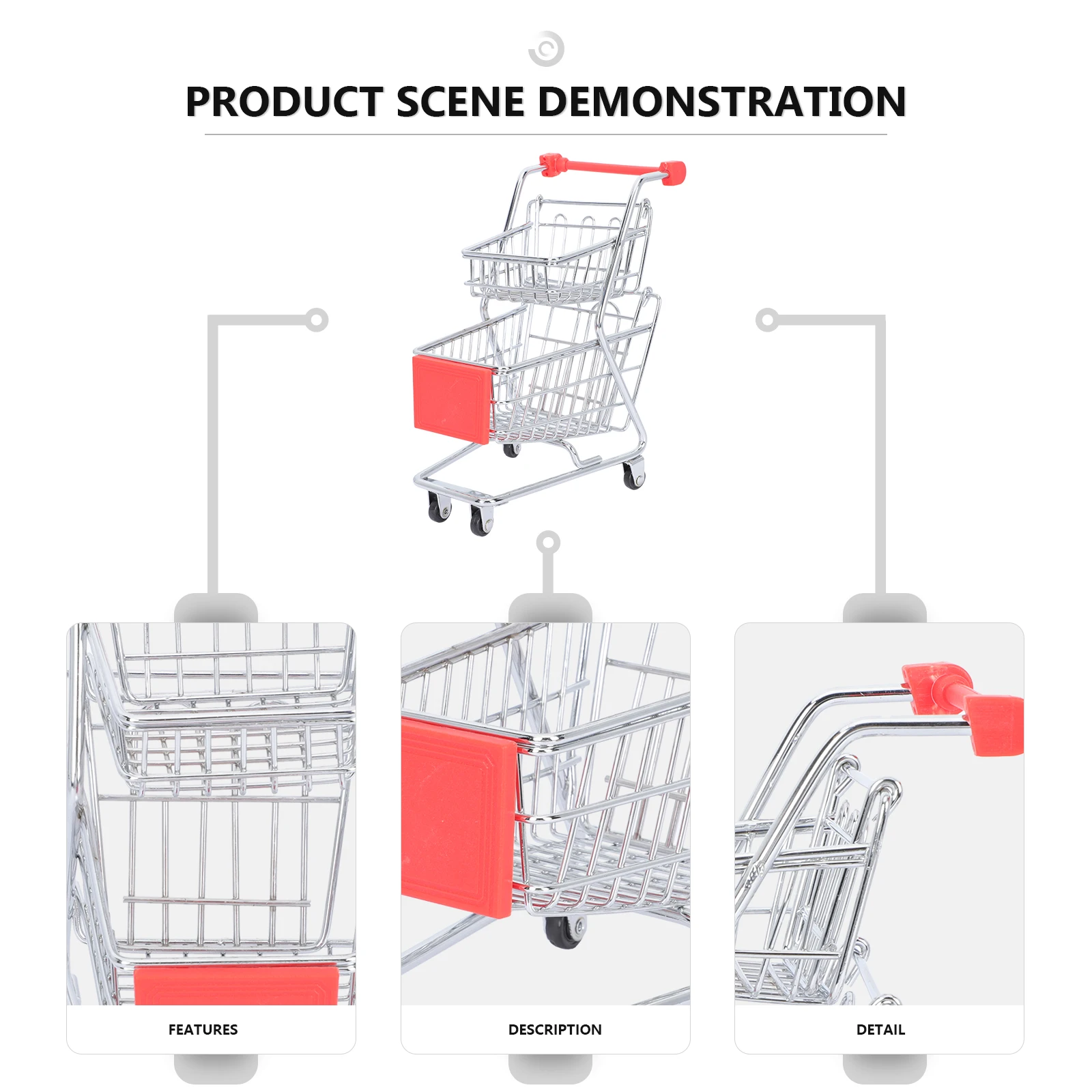 

Mini Trolley Storage Basket Wicker Metal Shopping Cart Food Serving Fried Snack Desk
