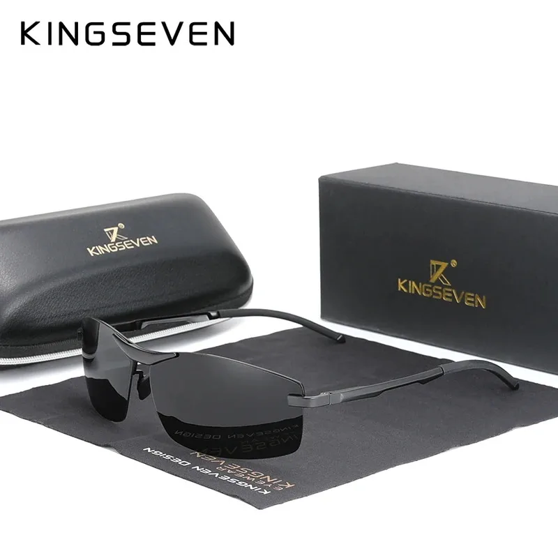 KINGSEVEN-Lunettes de soleil en aluminium photochromc pour hommes, polarisées, conduite, UV400, demi-monture, ultralégères, vacances, lunettes décontractées