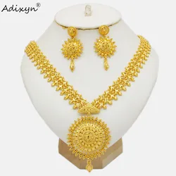 Adixyn New Ethiopian 24K Gold Color Jewelry Set For Women Wedding Bridal Necklace Earring Dubai Indian Fashion Gifts