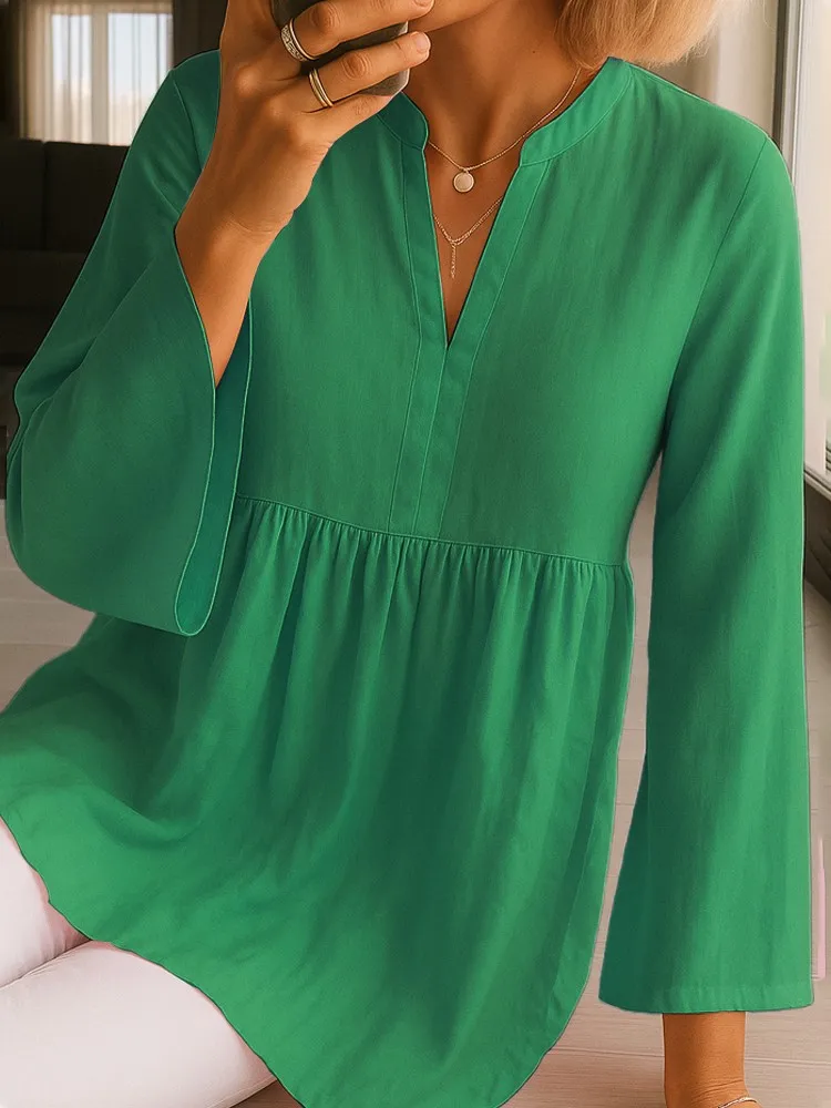 

New Summer Casual Solid Centre-sleeved Shirt For Women Fashion Elegant Office Retro Holiday Womens Tops And Blouses