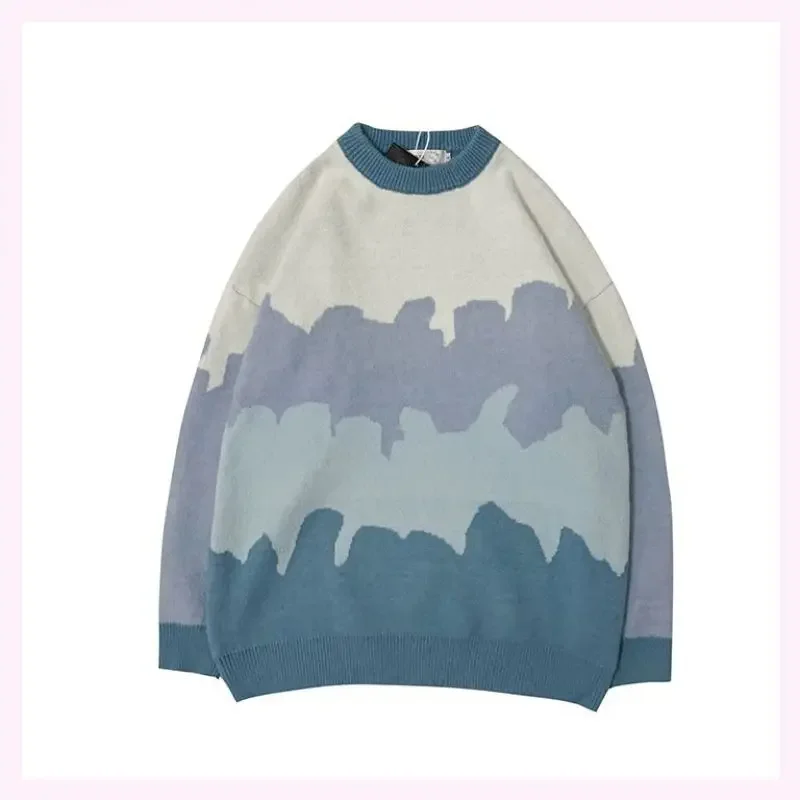 New 2024 Men Harajuku Color Blocked Sweaters Pullover Mens Casual Korean Fashion Sweater Vintage Men's Clothes