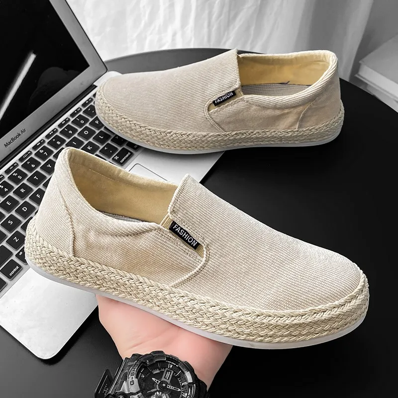 

Grass woven bottom men's fishing shoes lazy shoes outdoor fashionable casual shoes artistic style cloth shoes and board shoes