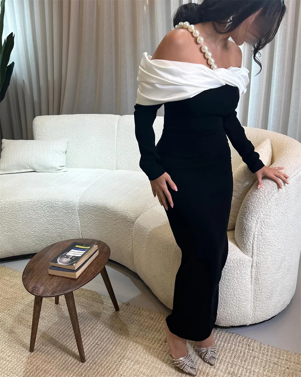 ROYET Beading Spaghetti Strap Off The Shoulder Long Sleeve Formal Evening Dress Mermaid Simple Prom Gown Customized New 2025