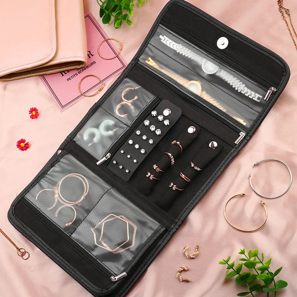 

Foldable Jewelry Bag Travel ganizer Small Storage Necklace Pu Pvc Cotton Pockets Portable Easy Carry Long Use Fine Workmanship