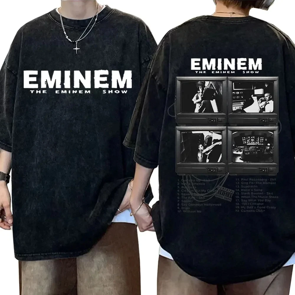 Rapper Eminem Slim Shady Print T Shirt Male 90s Hip Hop Punk Rock Vintage Wash T Shirts Men\'s Harajuku Clothes Unisex Streetwear