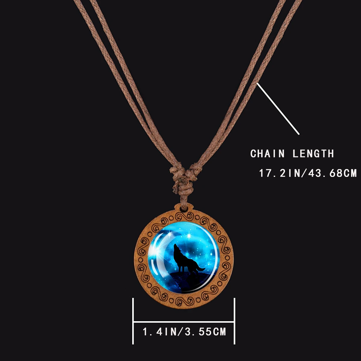 Mens Wooden Pendant Necklace With Howling Wolf Silhouette Beneath Starry Sky Symbolizing Freedom Meaningful Festival Keepsake