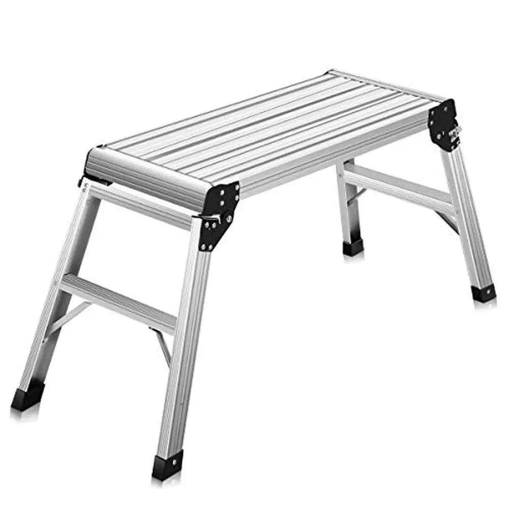 Taburete de plataforma de trabajo de aluminio, ligero, capacidad de carga de 225 libras, zapatos de goma antideslizantes, soporte de mantenimiento de pintura