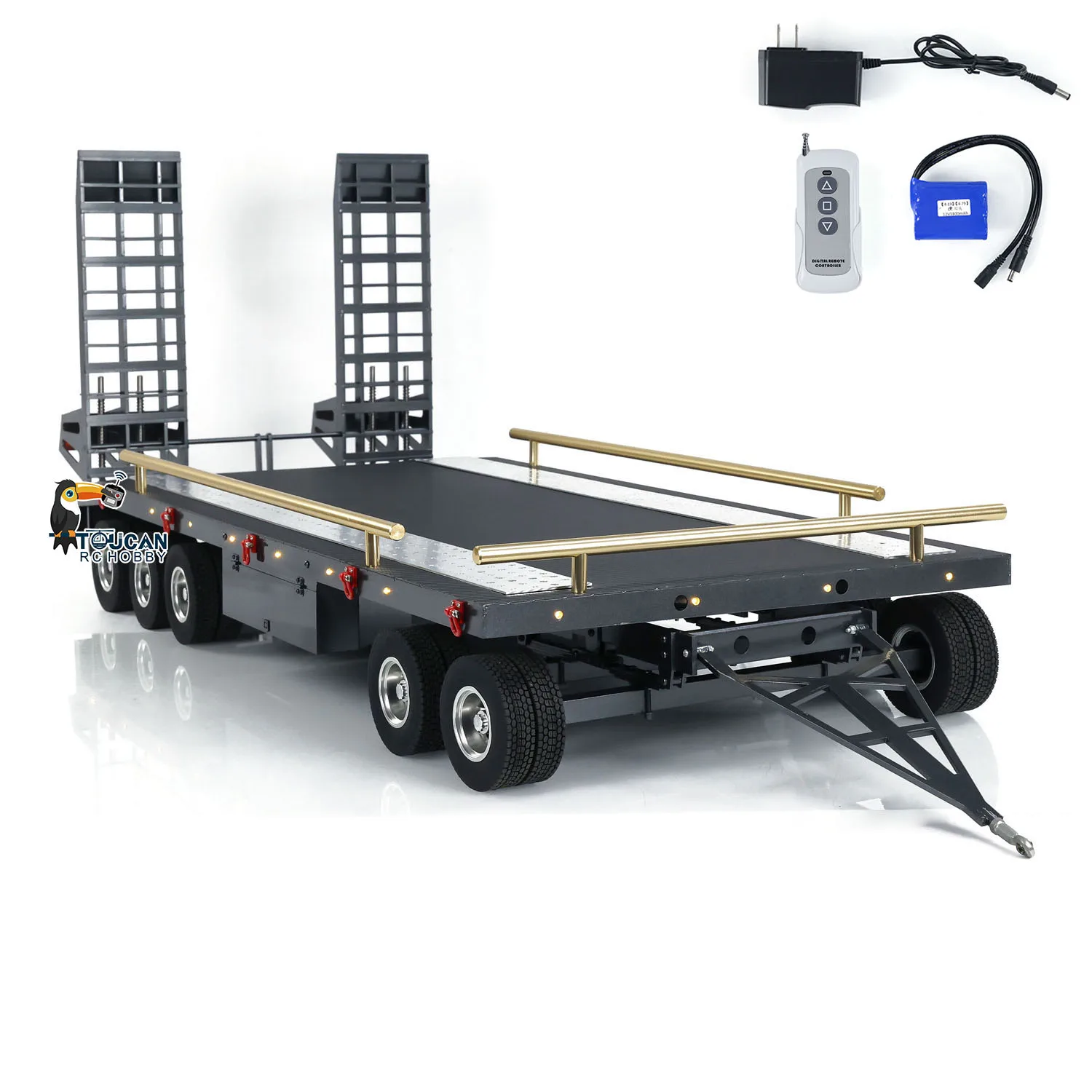 Metal 5 Axles Full Trailer Remote Control Trailer for Toys 1/10 1/8 RC Crawler 1/14 1/12 Hydraulic RC Truck Car Vehicle Model