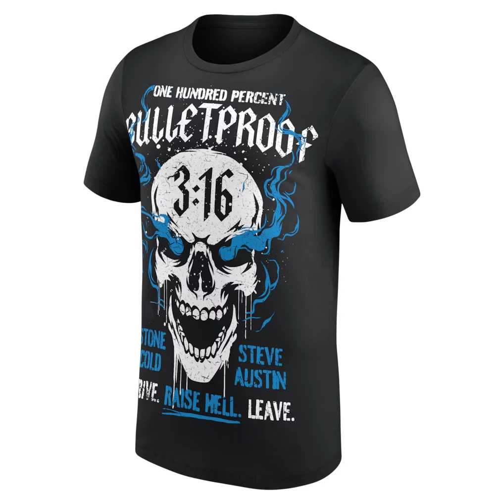 Men's Black Stone Cold Steve Austin 30th Anniversary Bulletproof T-Shirt 3D Printed Quick Dry Short Sleeve Sports Casual T-Shirt