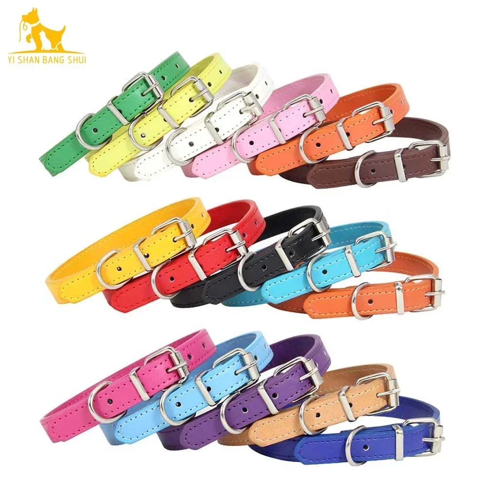 16 pieces/lot Wholesale 16 Colors Pet Cat Dog Collar PU Leather Puppy Collars for Small Medium Dog Neck Starp XS/S/M/L/XL