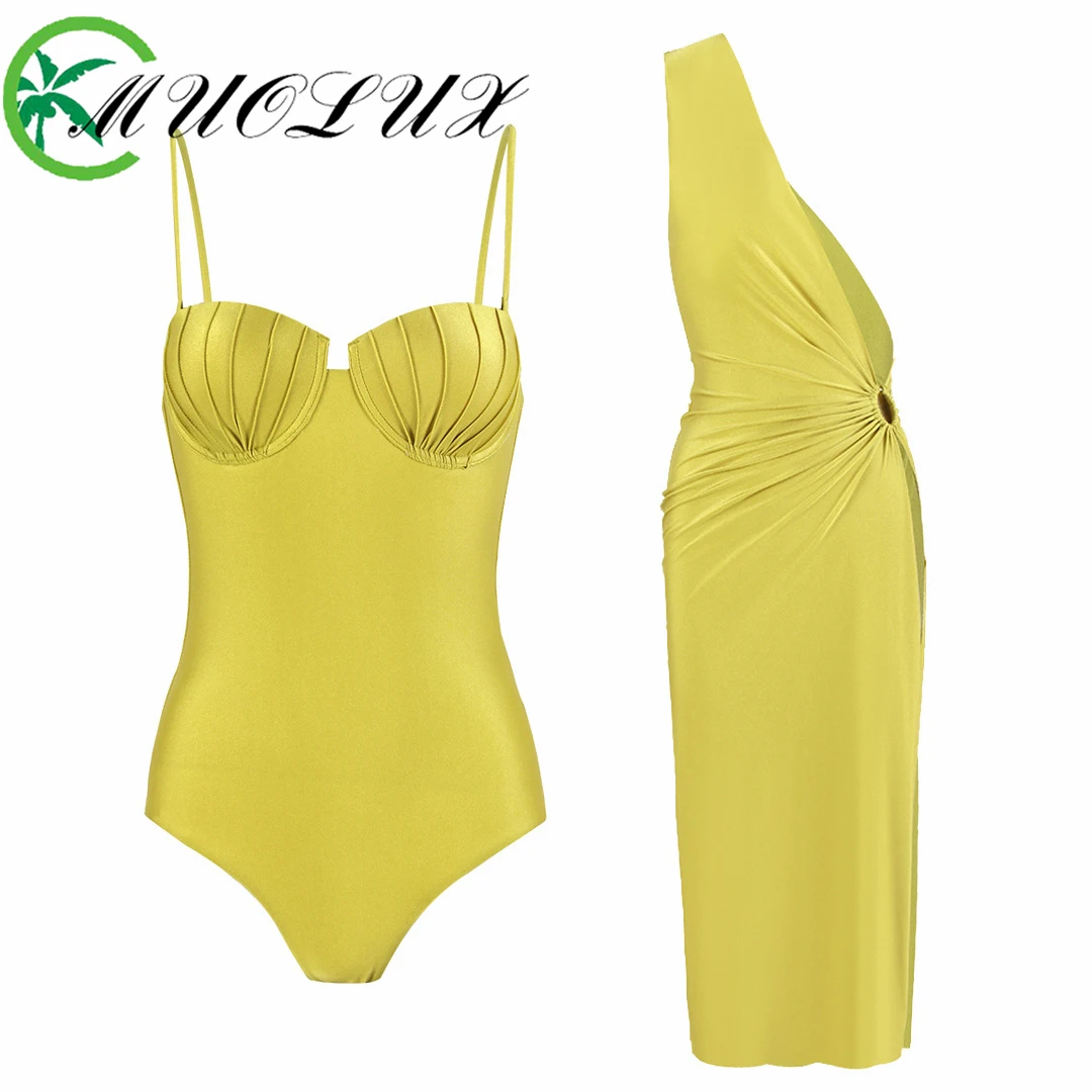 

MUOLUX 2024 New Push Up One Piece Swimsuit Cut Out Swimwear Sexy Woman Swimsuit Bathingsuit Swim Suits Beachwear Bandeau Biquini